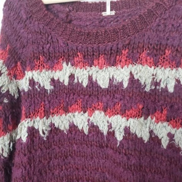 Free People Baltic Fair Isle Sweater in Berry Combo - Picture 9 of 11